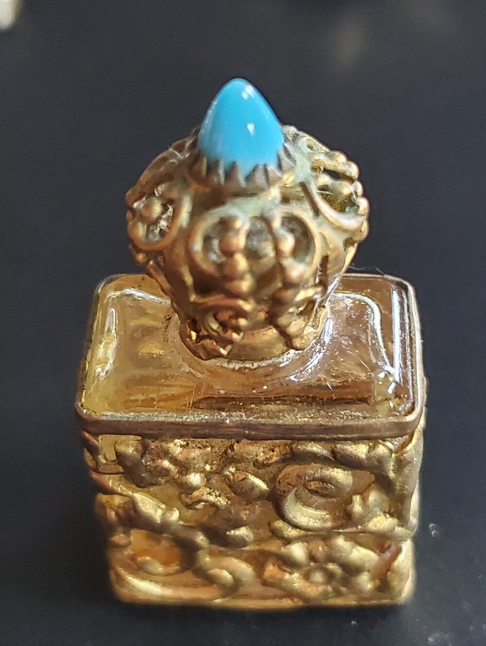 Vintage French Ormolu Glass Perfume Metal Decorative Bottle